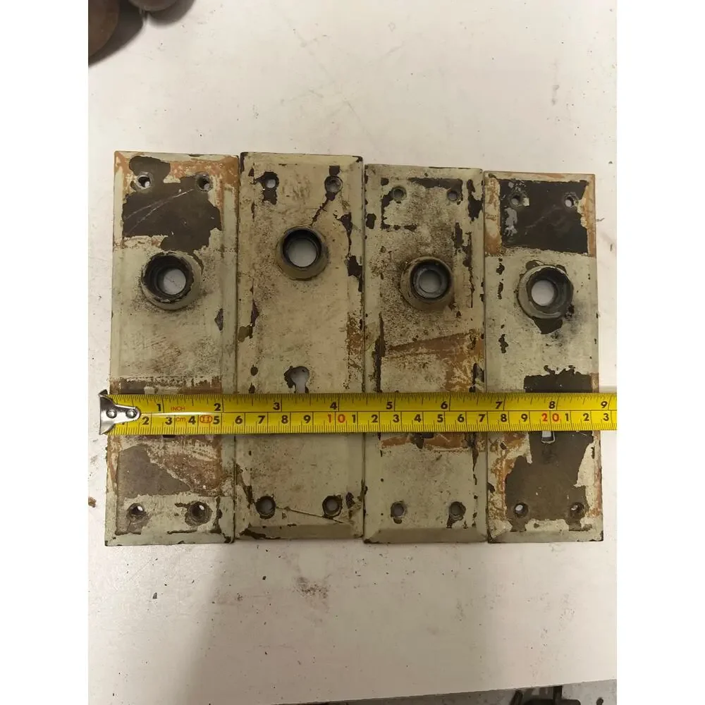 Lot of 4 Vintage Antique Cream Door Metal Backplates Escutcheon Chippy Paint